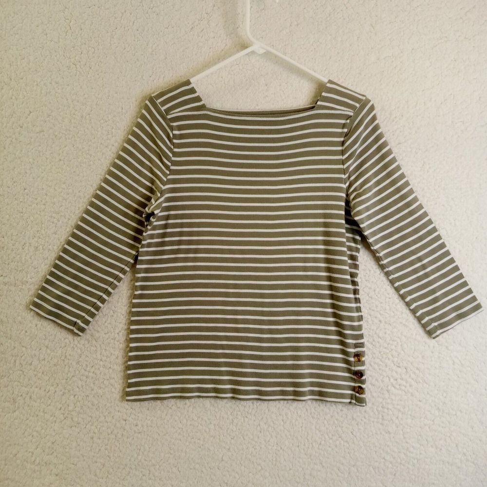 Chico's Shirt Ultimate Tee 1 Medium 3/4 Sleeve Green Supima Cotton Square Neck